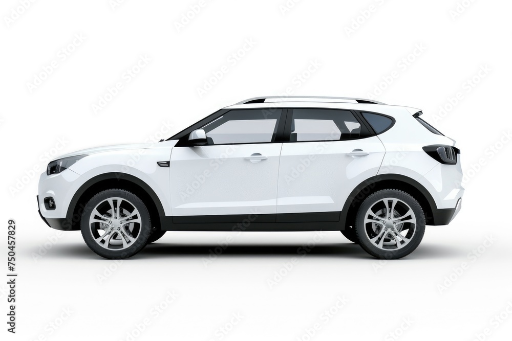 A white SUV parked on a white surface. Suitable for automotive or transportation concepts