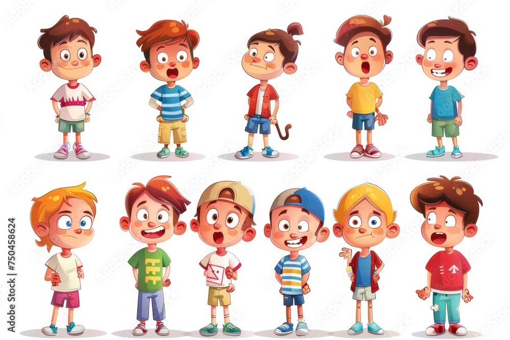 Fototapeta premium Cartoon children with various emotions, suitable for educational materials