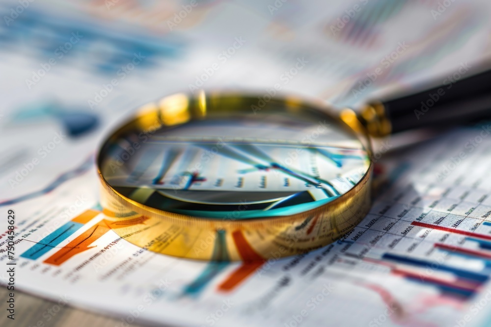 Close-up of a magnifying glass on top of a piece of paper. Ideal for business or education concepts Close-up of a magnifying glass on top of a piece of paper. Ideal for business or education concepts
