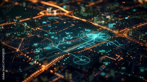 Futuristic Aerial City Scene with Smart Connectivity