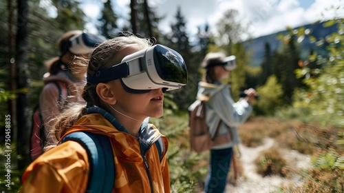 Children Exploring Virtual Reality Adventure in Gravity-Defying Landscapes photo