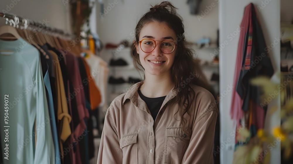 Stylish Woman in Fashion Store Expressing Herself with Confidence and Community in Mind Stylish Woman in Fashion Store Expressing Herself with Confidence and Community in Mind