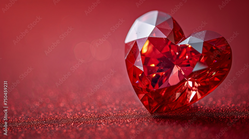 Big Diamond in the heart shape on the red bokeh background Big Diamond in the heart shape on the red bokeh background