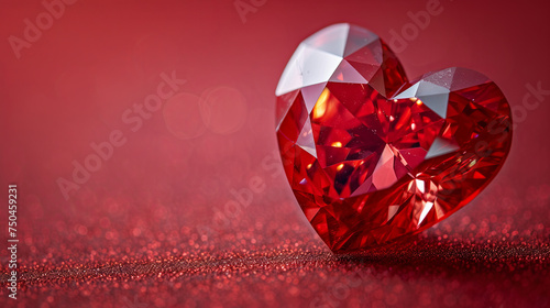 Big Diamond in the heart shape on the red bokeh background