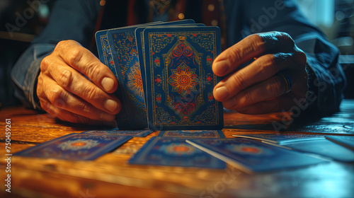 Obraz na płótnie predicting future with tarot by old man, dark background