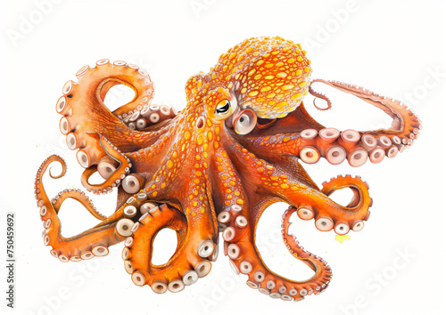 Watercolor painting of octopus or tako in japanese wit