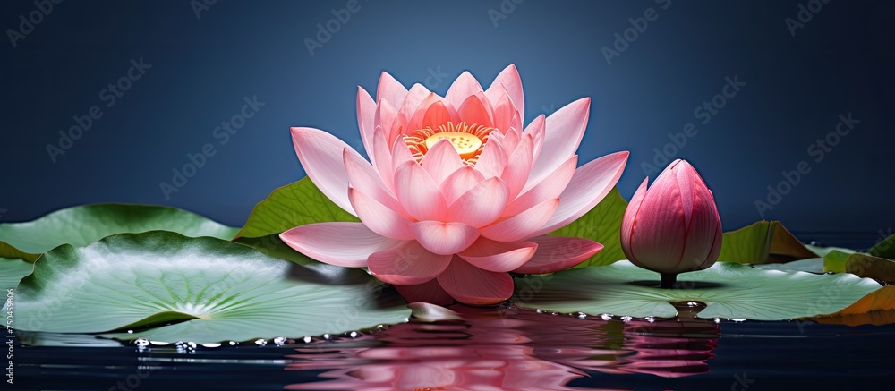 Serene Pink Lotus Flower Gracefully Floating on Still Water Surface