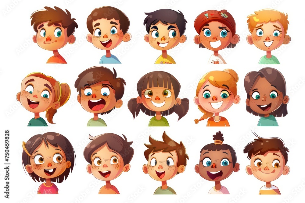 Group of cartoon children with various facial expressions. Perfect for educational materials or children's books Group of cartoon children with various facial expressions. Perfect for educational materials or children's books