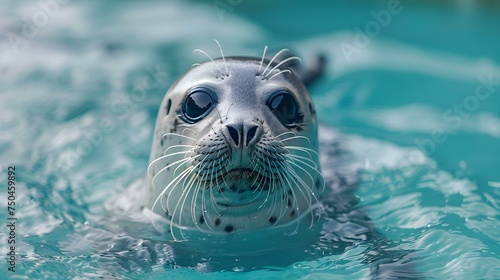 Adorable seal pup frolicking in turquoise sea making eye contact with camera. Concept Animal Photography, Underwater Wildlife, Expressive Portraits, Marine Life, Close-up Encounters