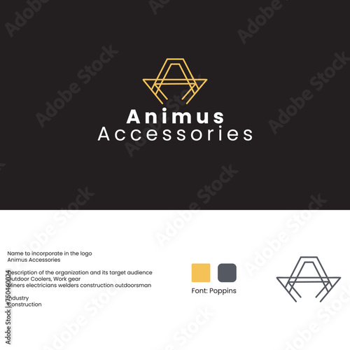 Animus Accessories, Construction business logo design, Vector logo design, Yellow and Gray
