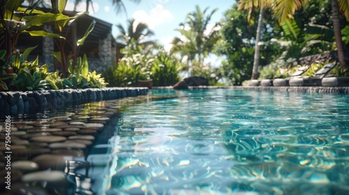 Tranquil pool surrounded by rocks and greenery  perfect for nature-themed designs