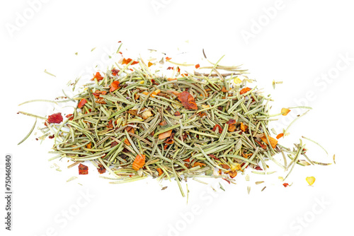 Rosemary, paprica, chili pepper spices mix isolated on white background