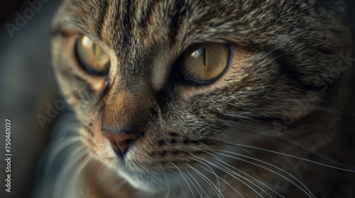 Close up of a cat's face with a blurry background, suitable for various projects