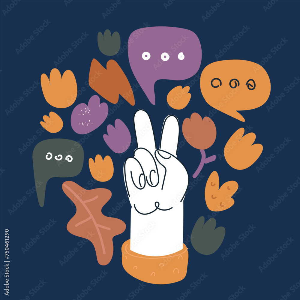 Cartoon vector illustration of Hand gesture peace sign