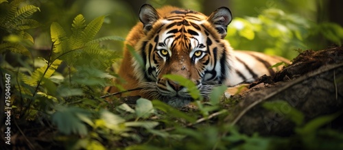 Majestic Tiger Resting in its Natural Habitat Surrounded by Lush Greenery © HN Works