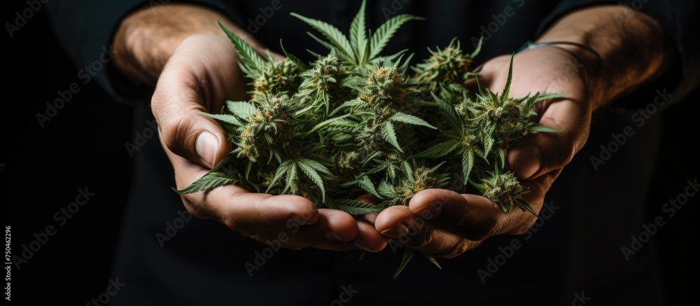 Exploring the Medicinal Potential: Hand Holding Cannabis Inflorescence for Research and Legalization Advocacy