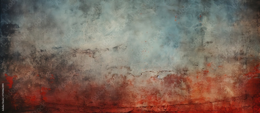 Vibrant Abstract Painting Featuring a Red and Blue Textured Wall