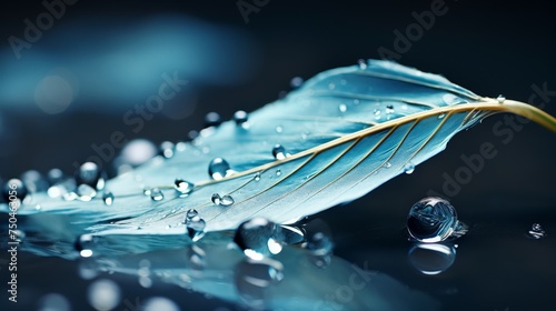 Beautiful drops of rain water on a feather