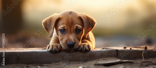 Curious Puppy Peeking Over Wooden Log in a Peaceful Forest Setting