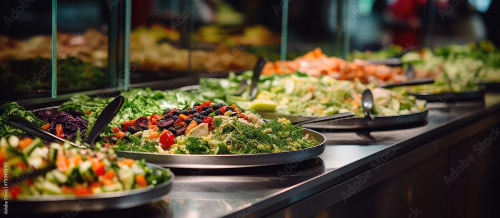 Fresh and Colorful Salad Variety Displayed at a Restaurant Buffet