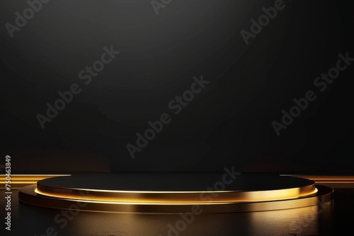 Podium stand studio stage gold award background 3d pedestal platform glitter light gold background. Premium golden product ceremony display luxury modern mockup base. cosmetics presentation.