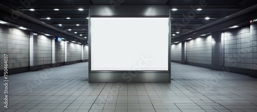 Illuminated Advertising Billboard in Dark Underground Station - Urban Advertisement Space