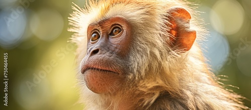 Regal Barbary Macaque Monkey with Luxurious Mane Gazing Up in the Monkey Sanctuary photo