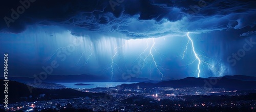 Dramatic Lightning Storm Engulfs the Night Sky over the City of Quit, Ecuador