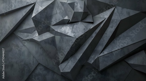 Abstract dark concrete 3d interior with polygonal pattern