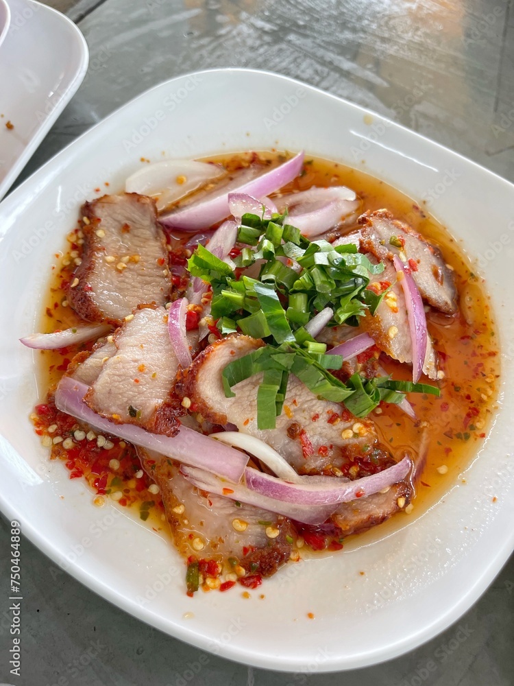 Spicy pork salad with vegetables, Asian style food. Thailand Spicy pork salad with vegetables, Asian style food. Thailand