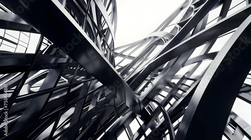 Abstract of metal structure,Steel architecture design,Black and white image of future building. 3D rendering