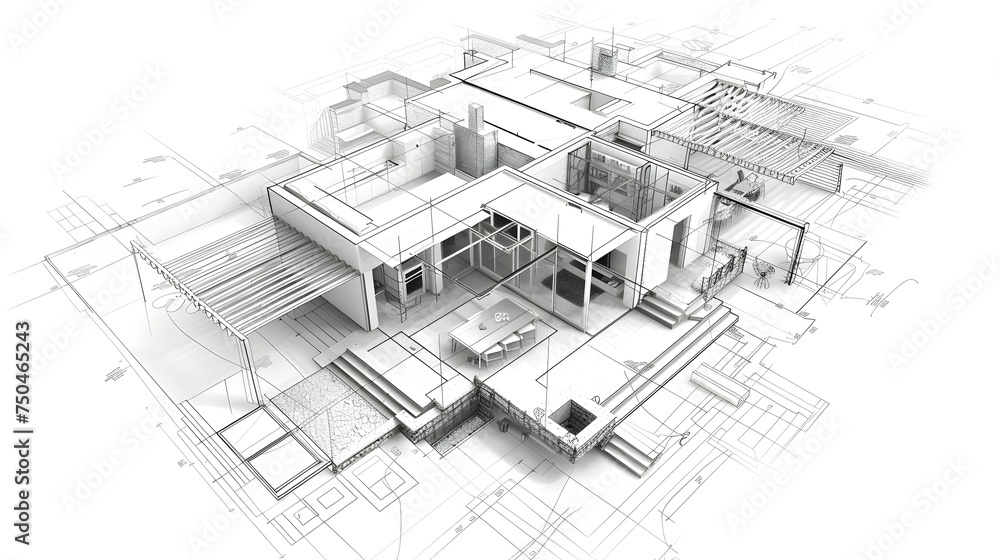 Fototapeta premium Architectural Drawings, Sections, Elevations, Floor Plans, Post-Digital Drawings, Architectural Collages, 3D Views, Rendering-Ready Furniture and Interior Parts