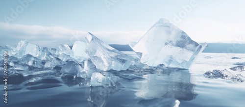 Glistening Ice Fragments Drift on Calm Ocean Waters Creating a Serene Winter Scene