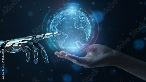 Futuristic society intelligent robot artificial intelligence humans AI technology coexist peacefully