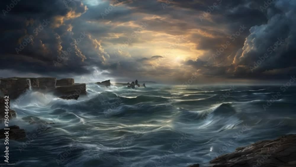 Dramatic Digital Rendering of a Heavy Storm at Sea: Nature's Fury Dramatic Digital Rendering of a Heavy Storm at Sea: Nature's Fury