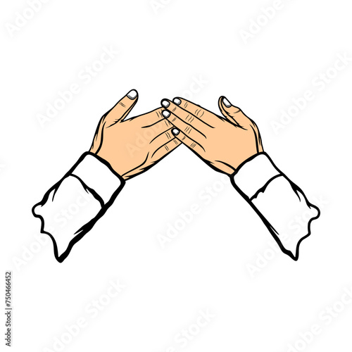 shaking hands with both hands touching to apologize physically and mentally in Islam vector illustration
