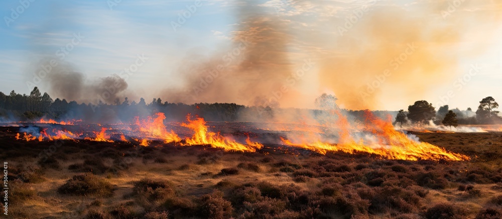 Vibrant Fire Engulfs the Open Heathland in Controlled Burn Conservation Effort