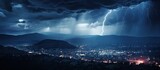 Intense Lightning Storm Strikes Tbilisi Cityscape with Dramatic Night Sky