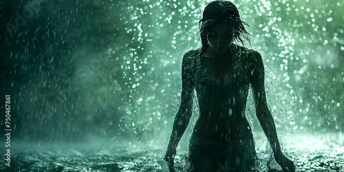 Fototapeta Naklejka Na Ścianę i Meble -  beautiful woman in a rainforest waterfall