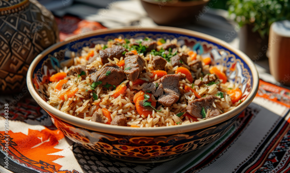 Uzbek Plov A Sumptuous Rice Pilaf With Tender Lamb And Carrots Served Uzbek Plov A Sumptuous Rice Pilaf With Tender Lamb And Carrots Served
