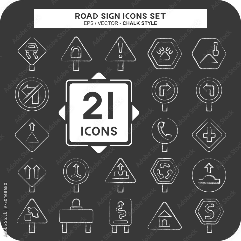 Icon Set Road Sign. related to Education symbol. chalk Style. simple design editable. simple illustration Icon Set Road Sign. related to Education symbol. chalk Style. simple design editable. simple illustration