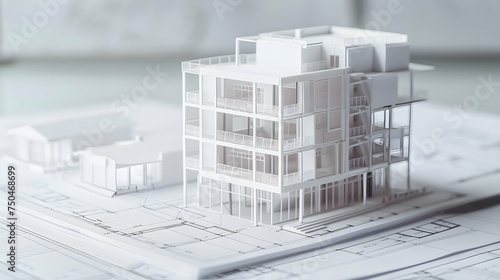 Fototapeta Naklejka Na Ścianę i Meble -  Construction concept. Residential building drawings and architectural model