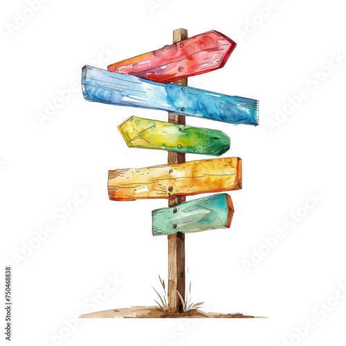 Watercolor signpost on white background