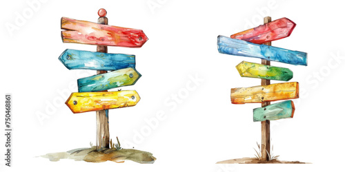 Watercolor signpost on white background photo