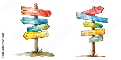 Watercolor signpost on white background
