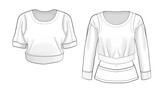 Crop Sweater Vest technical fashion illustration. Sweater Vest fashion flat technical drawing template. round neckline. front and back view. Cropped. unisex. white color.