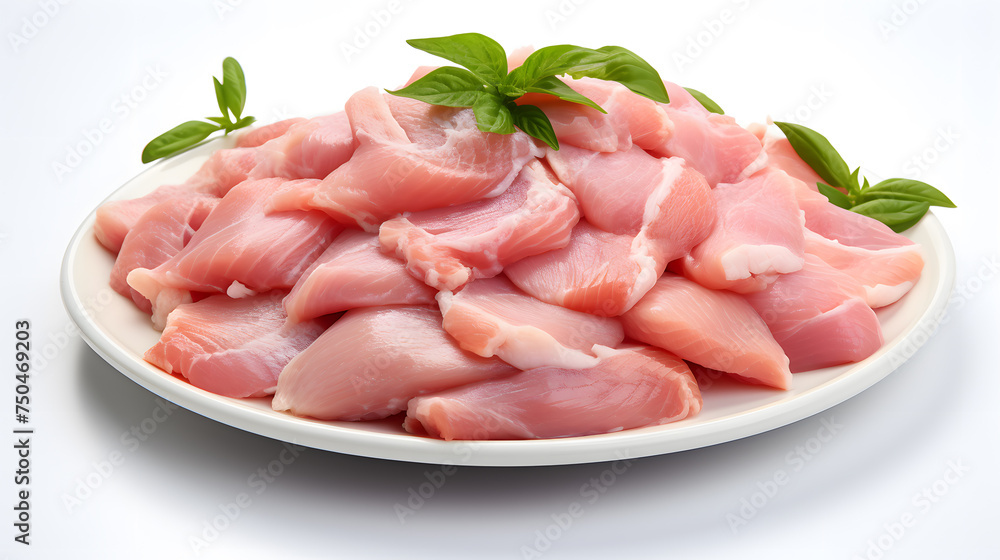 fresh chicken on a plate on white background