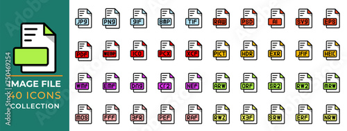 Set icon file type, Flat Style design, Format data extension icons collection. Vector Illustrations