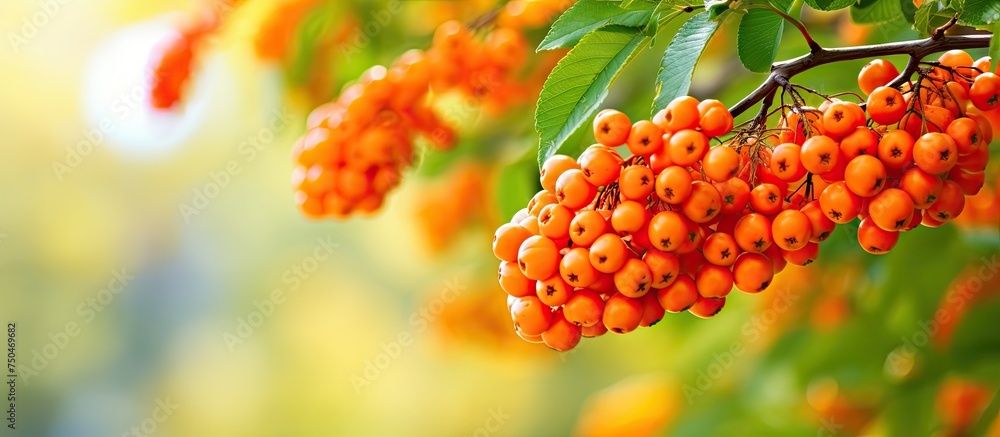 Abundant Orange Berries of Rowan Tree Swaying in the Breeze Outdoors