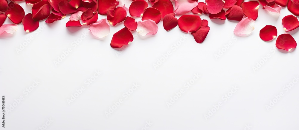 Vibrant Red Rose Petals Scattered on White Background for Elegant Floral Design Vibrant Red Rose Petals Scattered on White Background for Elegant Floral Design